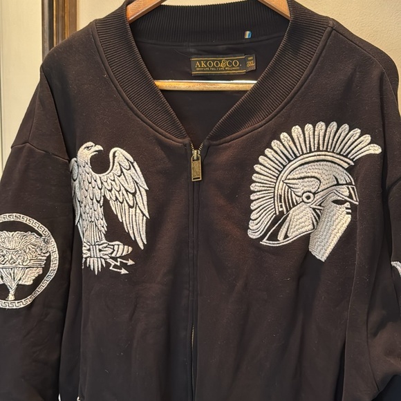 AKOO vintage black full zip Embroidered varsity Jacket sweatshirt EUC XXXL - Picture 4 of 13